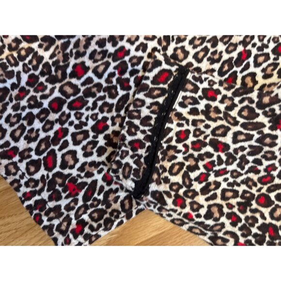 laSenza Pajamas Womens Leopard Print Button Up Lg Black White Pink Lace Trim - Picture 13 of 13